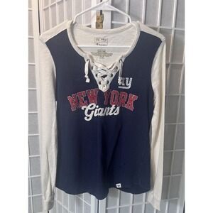 NFL New York Giants Women's Laced up V-Neck Jersey Top Long Sleeve Stitched Logo